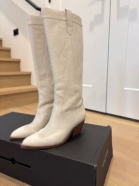 Marc Fisher LTD Edania Pointed Toe Western Knee-High Boots, Ivory W 7.5 LIKE NEW